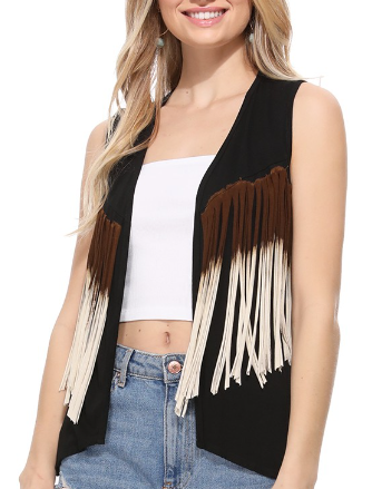 Open Fringe Vest Black