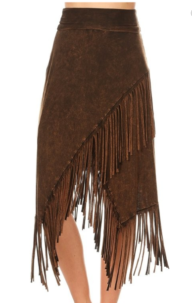 Mineral Dye Fringe Skirt Brown